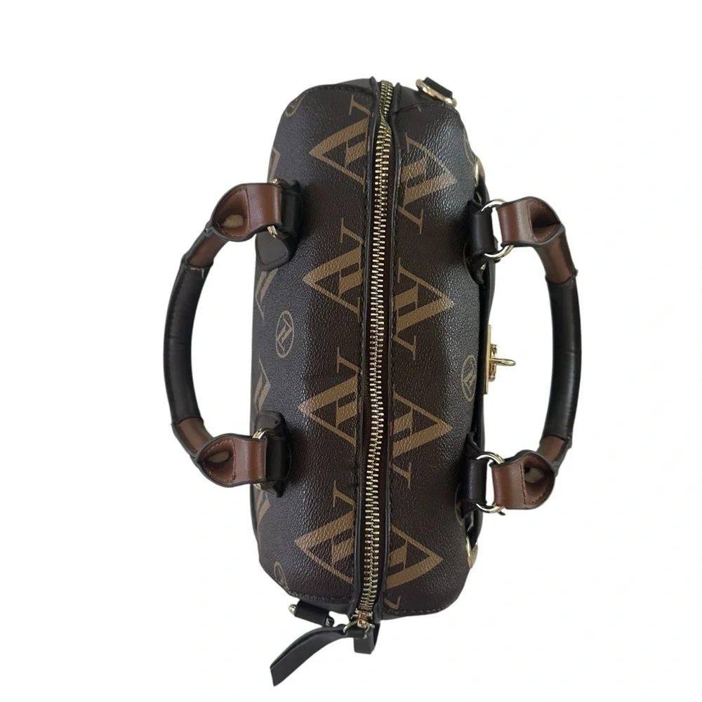 Adrienne Vittadini Brown Logo Satchel Handbag